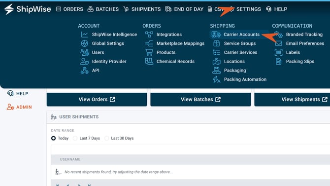 Carrier Accounts Setting