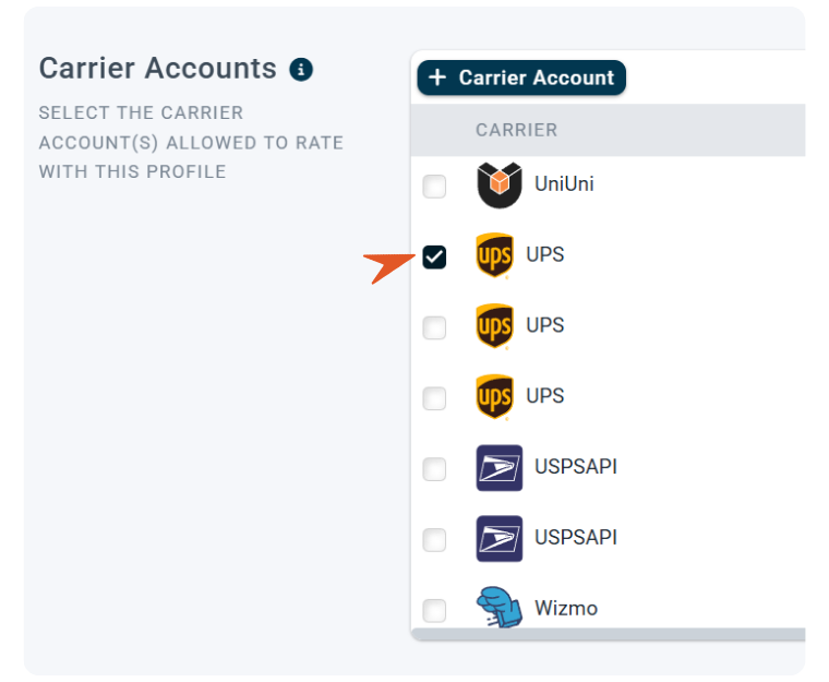 Existing UPS Account Setup