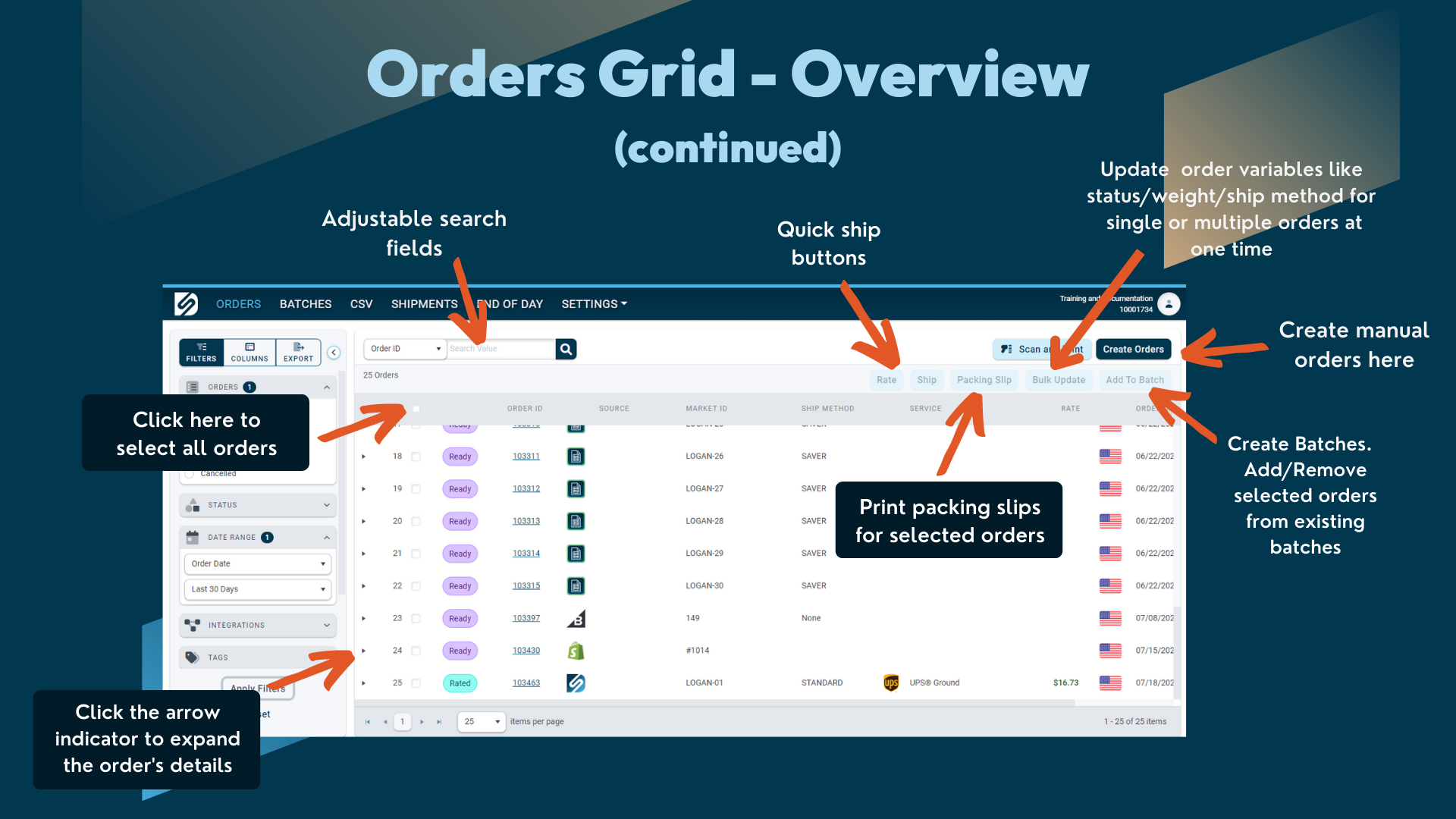 Editing on the Orders Grid in ShipWise Web App